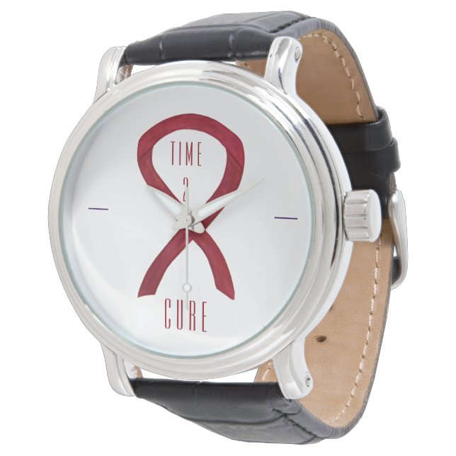 Tijd 2 Cure Burgundy Awareness Ribbon Wrist Watch Horloge (Gekanteld)
