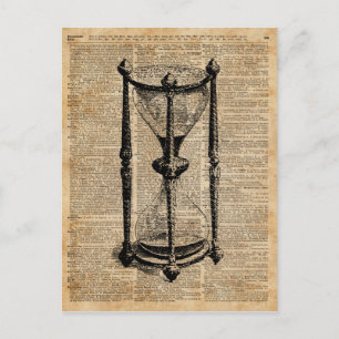 Tijd, antiek Hourglass, zandglas Boekenpagina Briefkaart