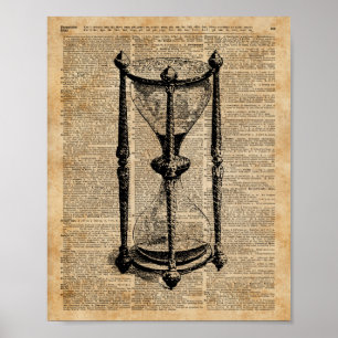 Tijd, antiek Hourglass, zandglas  Boekenpagina Poster