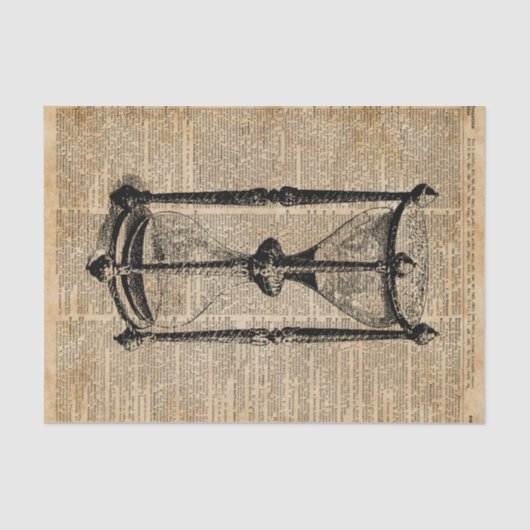 Tijd, antiek Hourglass, zandglas Boekenpagina Tissuepapier (Voorkant)