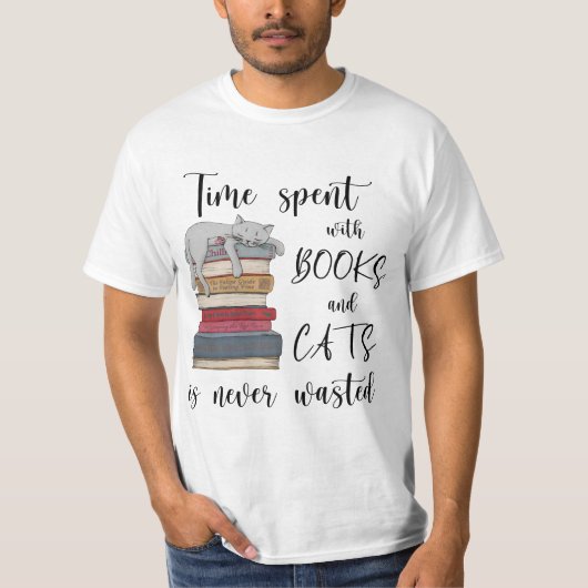Tijd besteed aan boeken en katten is nooit verspil t-shirt (Voorkant)