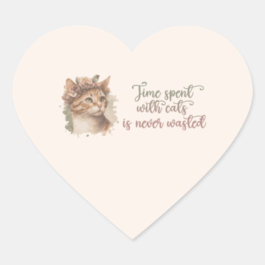 Tijd besteed met ontwerp van Waterverf van kattenk Hart Sticker (Voorkant)