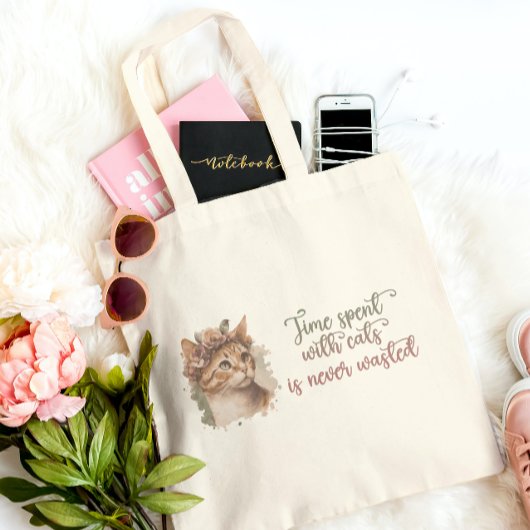 Tijd besteed met ontwerp van Waterverf van kattenk Tote Bag