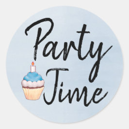 Tijd blauwe Waterverf Cupcake Birthday Ronde Sticker