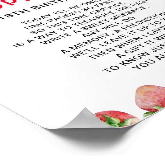 Tijd Capsule Aardbei 1e Verjaardag Poster (Hoek)