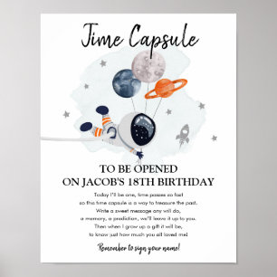 Tijd Capsule Buitenspatie Planeten Jongen 1e verja Poster