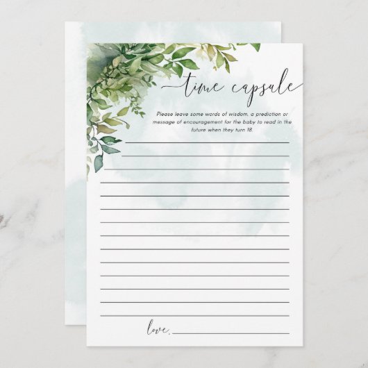 Tijd Capsule Keepsake Baby shower Groen Thema Kaart (Voorkant / Achterkant)