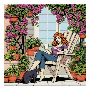 Tijd doorbrengen met mijn kat, koffie en Planten Perfect Poster