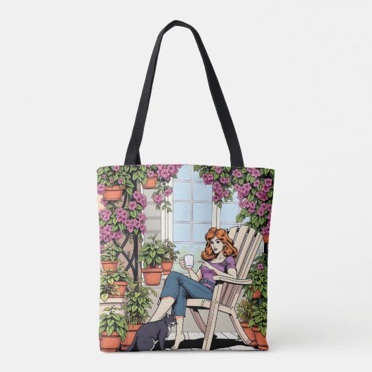 Tijd doorbrengen met mijn kat, koffie en Planten Tote Bag (Achterkant)