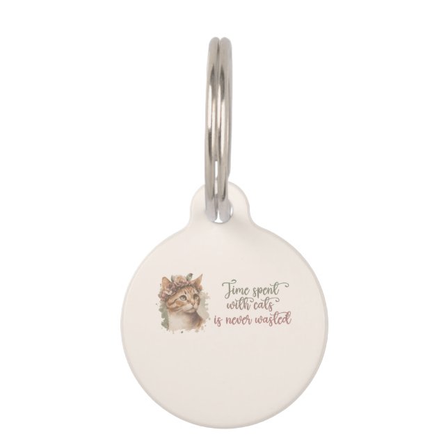 Tijd doorgebracht met katten Cute Kat Aquarelontwe Huisdierpenning (Voorkant)