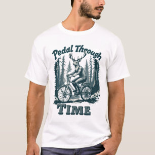 "Tijd doorheen fietsen: Monochroom Retro Hertenfie T-shirt