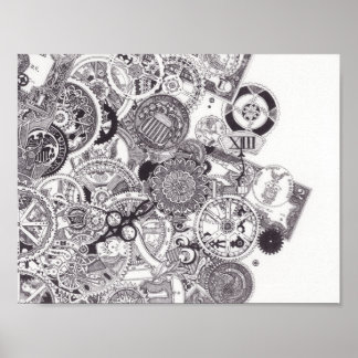 Tijd en geld - zwart en wit steampunk poster