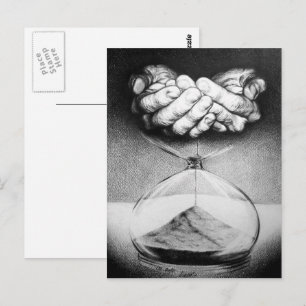 Tijd/glazen handen Potlood Tekening Surreale kunst Briefkaart