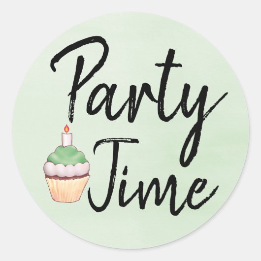 Tijd groene Waterverf Cupcake Birthday Ronde Sticker (Voorkant)