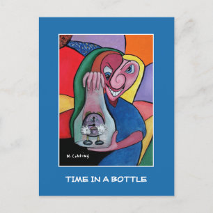 Tijd in een flesje op blauw - tijd artikelen briefkaart