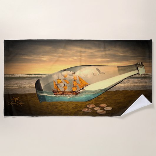 tijd in een flessenstrand strandlaken (Voorkant)