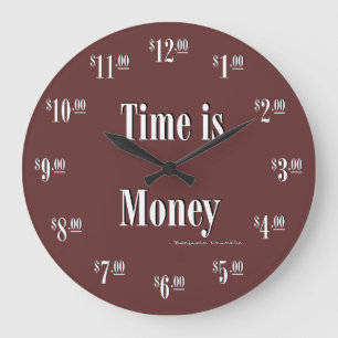 Tijd is Money Clock - White text Grote Klok