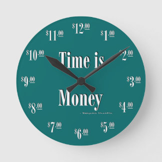 Tijd is Money Clock - White text on green Ronde Klok