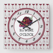Tijd is Wine O'Clock Vierkante Klok (Voorkant)