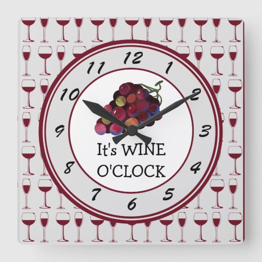 Tijd is Wine O'Clock Vierkante Klok (Voorkant)