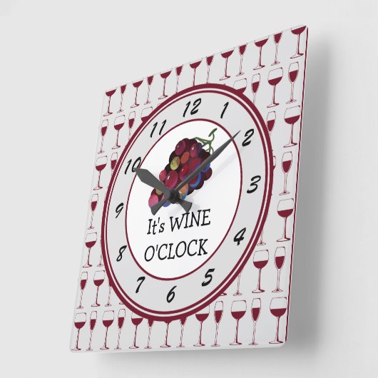 Tijd is Wine O'Clock Vierkante Klok (Hoek)