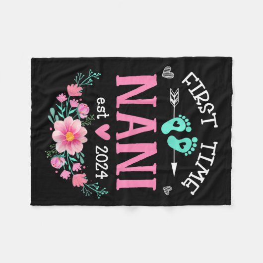 Tijd Nani Est 2024 Bloemen Zwangerschap Aankondigi Fleece Deken (Voorkant (Horizontaal))