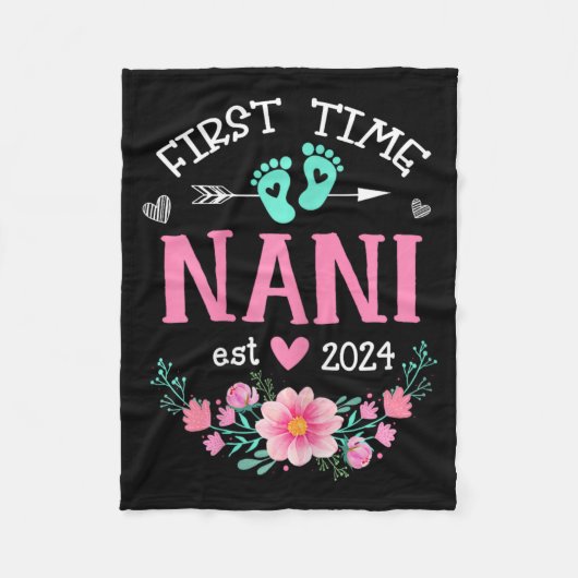 Tijd Nani Est 2024 Bloemen Zwangerschap Aankondigi Fleece Deken (Voorkant)