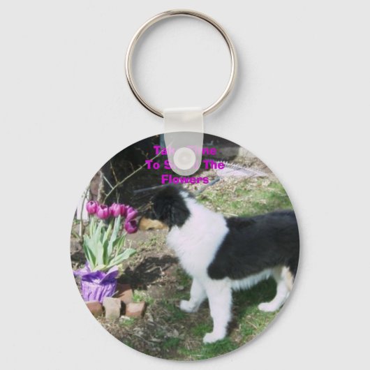 Tijd nemenDe bloemen ruiken Sleutelhanger (Voorkant)