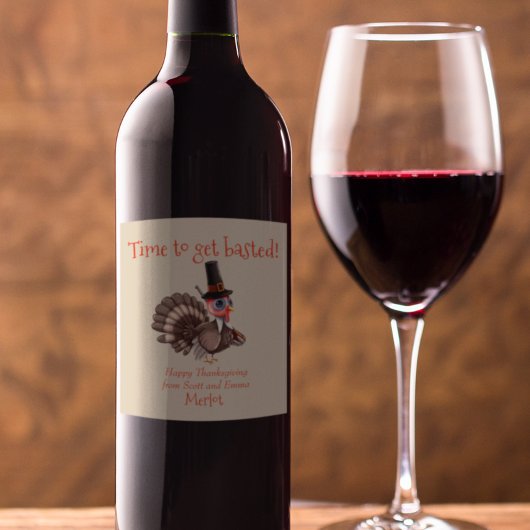 Tijd om Basted Funny Thanksgiving Turkije Gift te  Wijn Etiket
