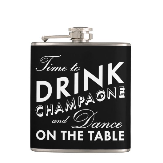 Tijd om Champagne Black Flask te Drinken Heupfles (Voorkant)