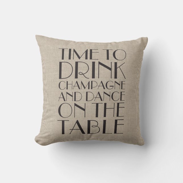 Tijd om Champagne Burlap buiten Pillow te Drinken Buitenkussen (Voorkant)