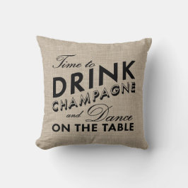 Tijd om Champagne Burlap en Black Pillow te Drinke Kussen