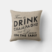 Tijd om Champagne Burlap en Black Pillow te Drinke Kussen (Achterkant)
