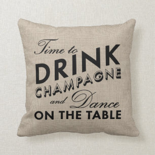 Tijd om Champagne Burlap en Black Pillow te Drinke Kussen