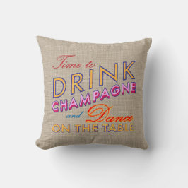 Tijd om Champagne Burlap Pillow te Drinken Kussen