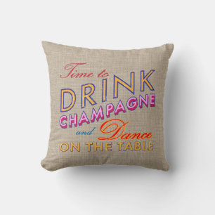 Tijd om Champagne Burlap Pillow te Drinken Kussen