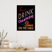 Tijd om Champagne Colorful & Black Poster te Drink (Keuken)