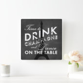Tijd om Champagne Eiffel Tower Wall Clock te Drink Vierkante Klok (Huis)