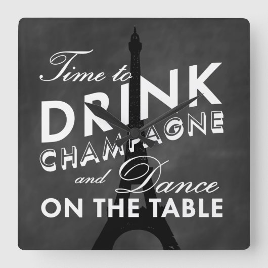 Tijd om Champagne Eiffel Tower Wall Clock te Drink Vierkante Klok (Voorkant)