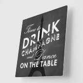 Tijd om Champagne Eiffel Tower Wall Clock te Drink Vierkante Klok (Hoek)