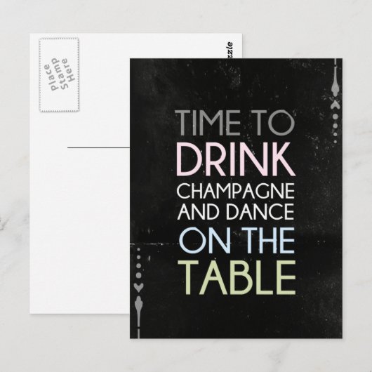 Tijd om champagne en dans te Drinken - Leuk Briefk Briefkaart (Voorkant / Achterkant)