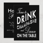 Tijd om Champagne Holiday Invite (zwart) te Drinke Kaart (Voorkant / Achterkant)