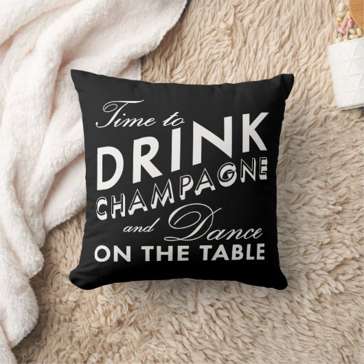 Tijd om Champagne Pillow in Black & White te Drink Kussen (Deken)