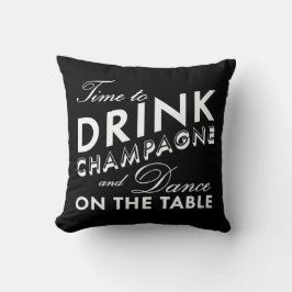 Tijd om Champagne Pillow in Black & White te Drink Kussen