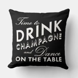 Tijd om Champagne Pillow in Black & White te Drink Kussen