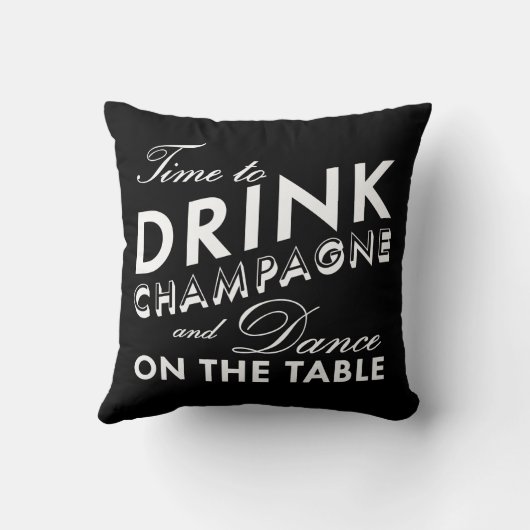 Tijd om Champagne Pillow in Black & White te Drink Kussen (Achterkant)