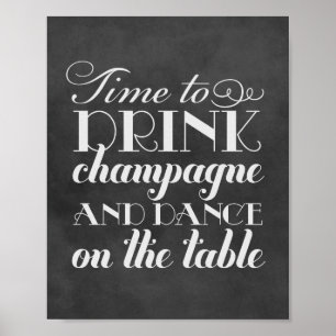 Tijd om Champagne Quote Chalkboard Wedding te Drin Poster