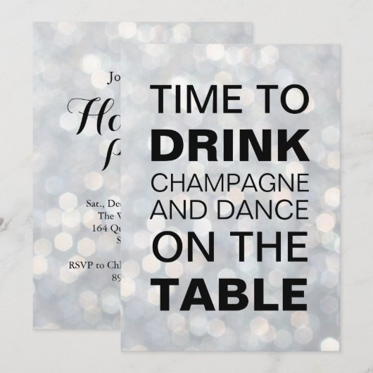 Tijd om Champagne Silver Holiday Uitnodiging te Dr (Voorkant / Achterkant)
