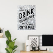 Tijd om Champagne Silver Poster te Drinken (Thuiskantoor)