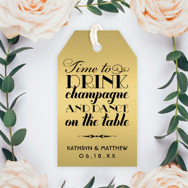 Tijd om champagne te drinken Gouden monogram favor Cadeaulabel